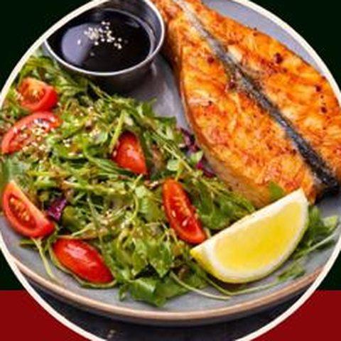 Grilled Salmon Steak with Salad